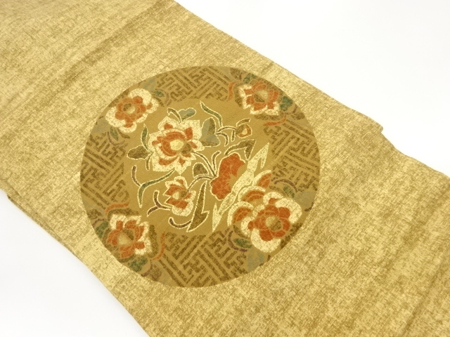 上代紬金彩丸文に草花模様名古屋帯